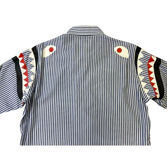 A Bathing Ape Bape Ababint Shoulder Shark Print Stripe Button Down Shirt Sz M - Picture 7 of 16